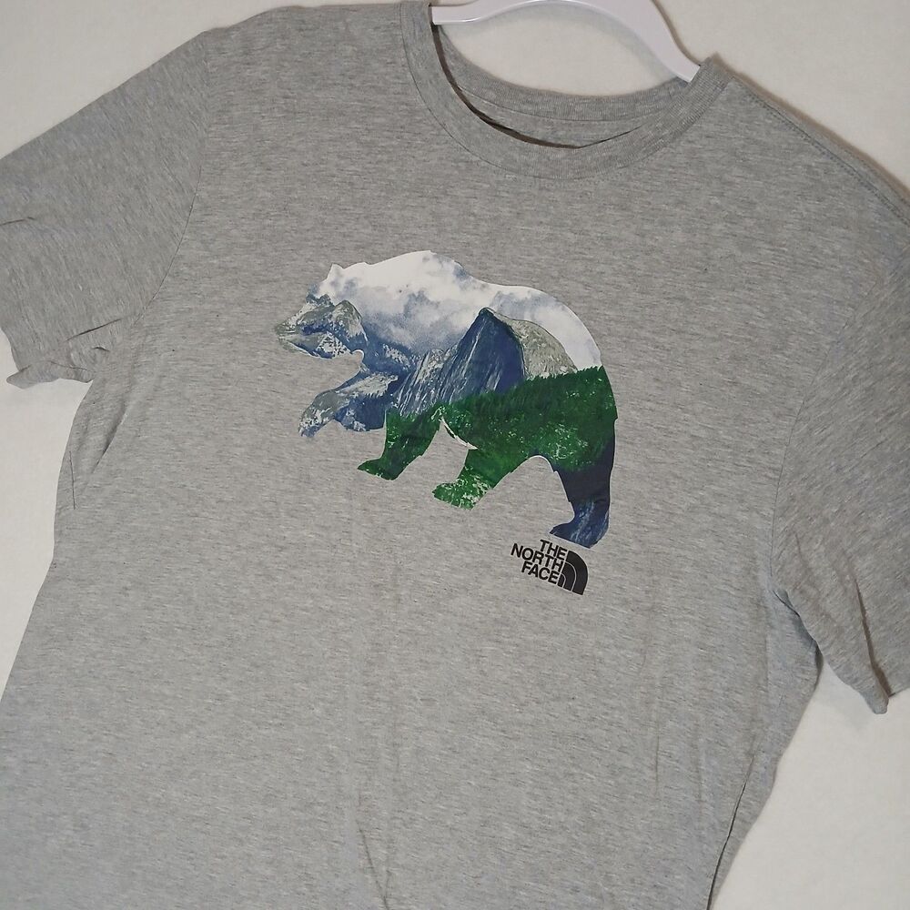 The North Face Men's Med Regular Gray Cotton Logo Graphic Crew Neck Tee #1154